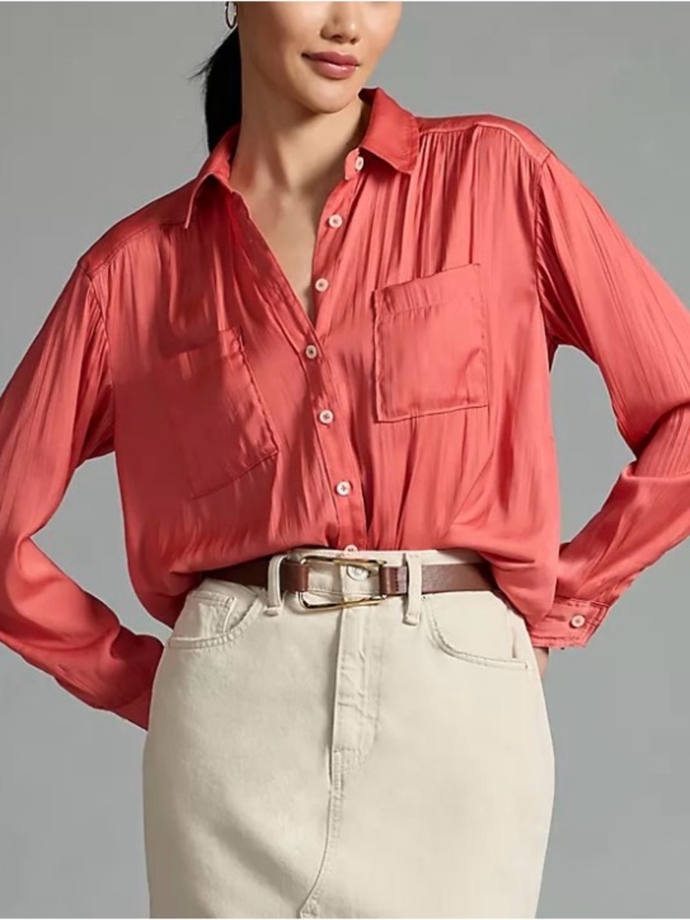 Anthropologie Coral Button-Front Shirt